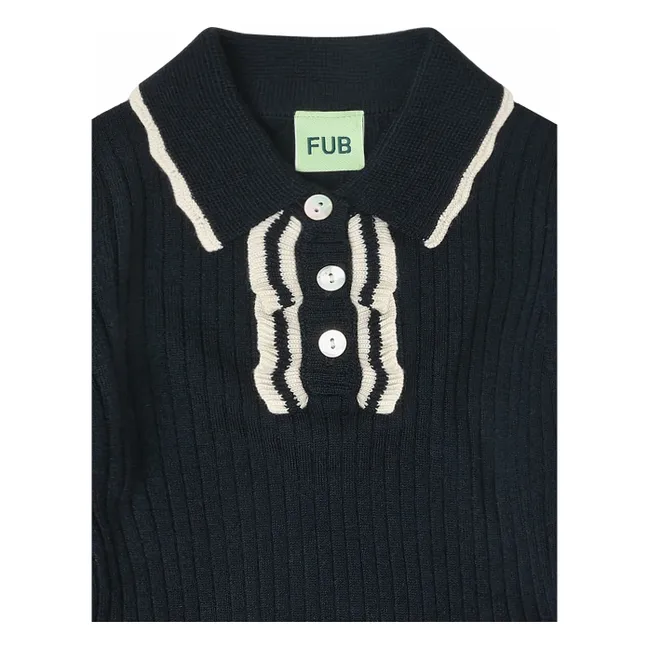 Polo shirt Fine knit Merino wool ruffles | Navy blue