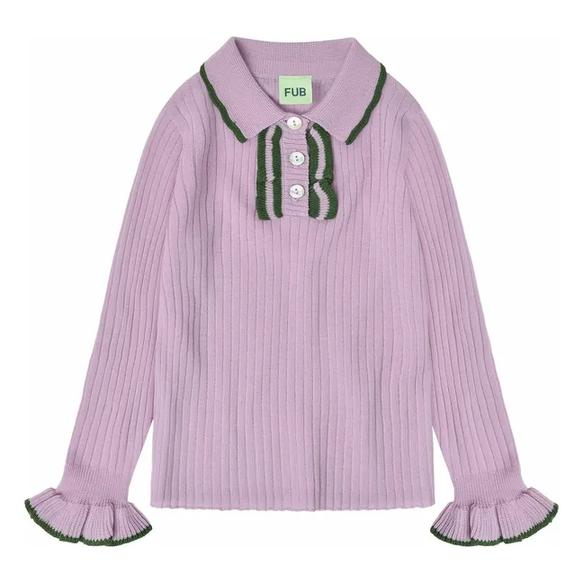 Polo shirt Fine knit Merino wool ruffles | Mauve