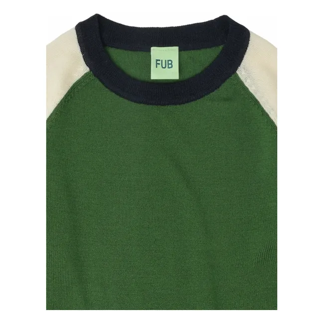 Jersey de lana merina de punto fino con bloques de color | Verde