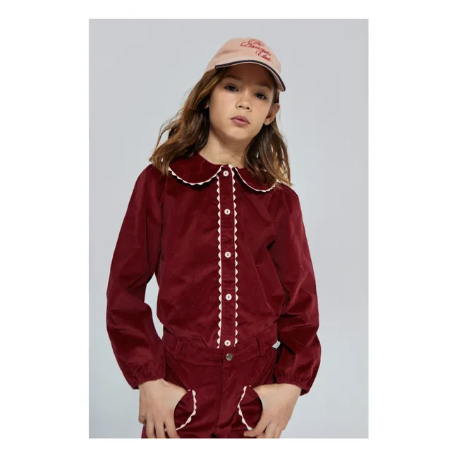 Emma Samtbluse mit Claudine-Kragen | Burgunderrot