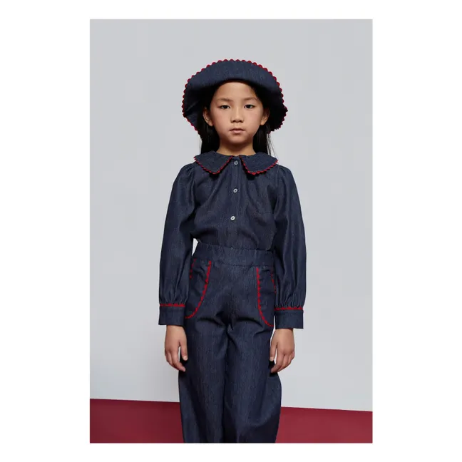 Blouse en Jean Col Claudine Cecilia  | Bleu foncé