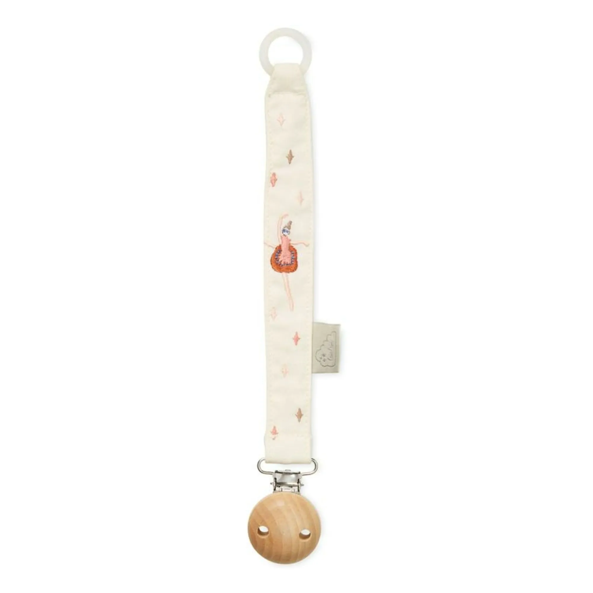 Cam Cam Pink Ballerina Embroidered Pacifier Clip