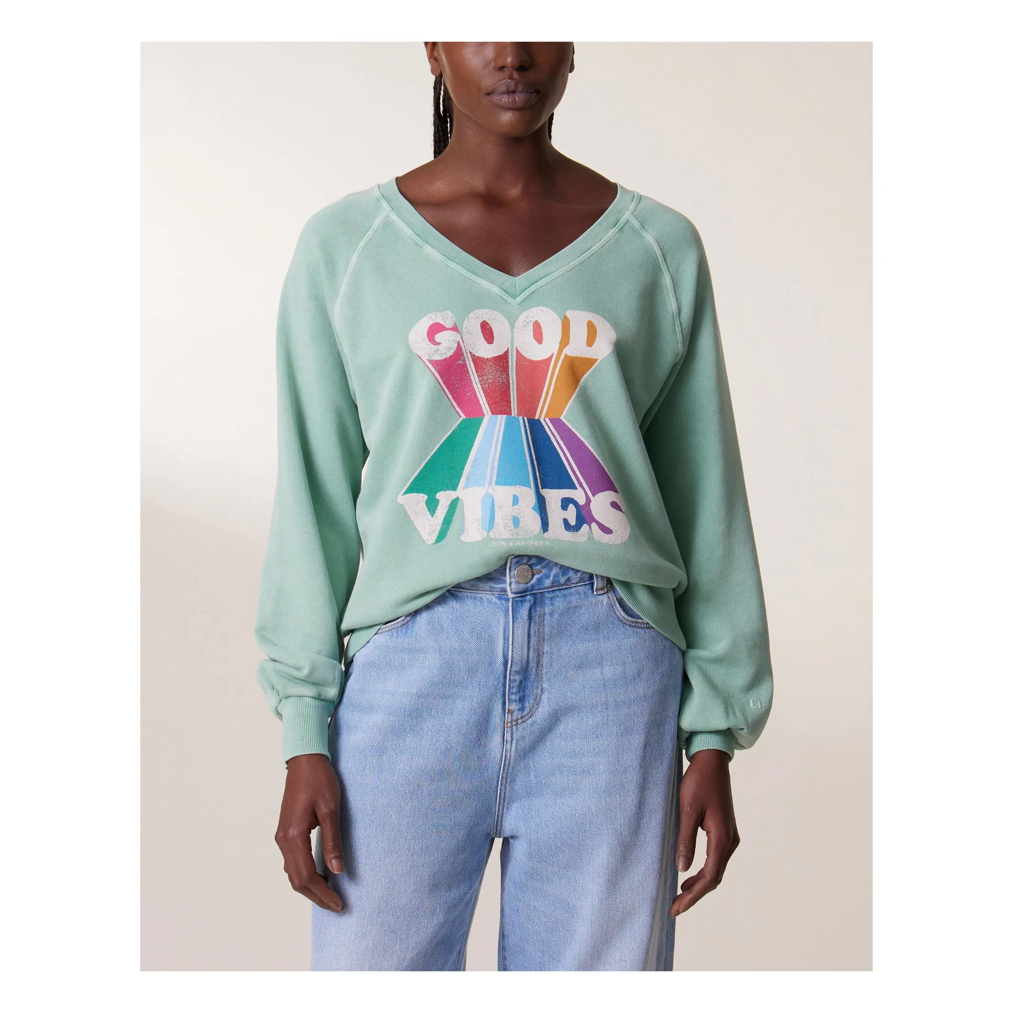 Leon Harper Sweat Shiva Vibes Coton Bio Vert céladon Smallable