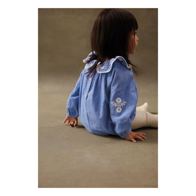 Barboteuse Ilani Chambray Coton Bio | Bleu jean