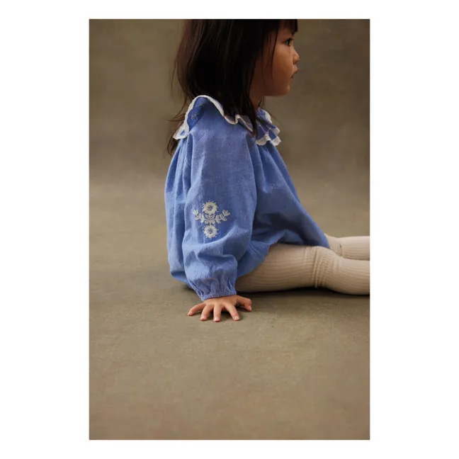 Barboteuse Ilani Chambray Coton Bio | Bleu jean