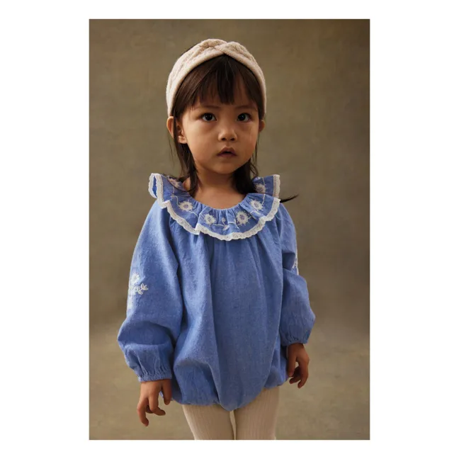 Barboteuse Ilani Chambray Coton Bio | Bleu jean