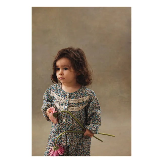 Combinaison Lilanya Fleurie Velours Fin | Bleu