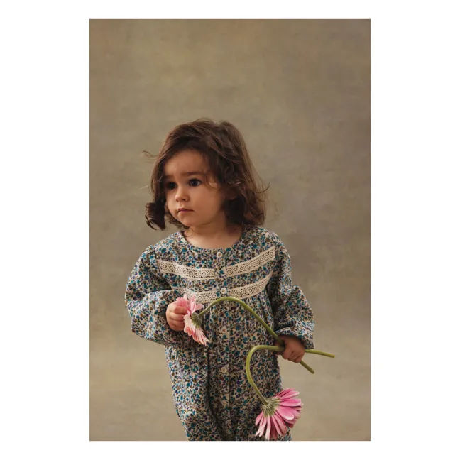 Combinaison Lilanya Fleurie Velours Fin | Bleu