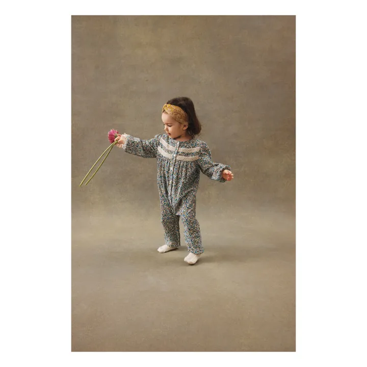 Lilanya Fine Velvet Flowered Jumpsuit | Blue- Product image n°1