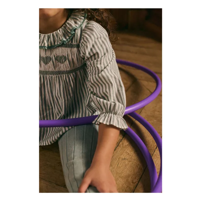 Blusa Antonella de algodón orgánico a rayas | Verde Almendra