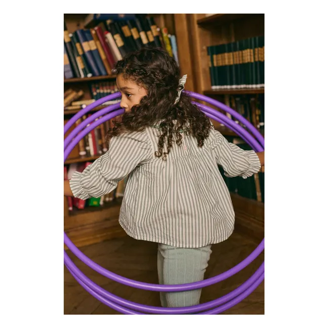 Blusa Antonella de algodón orgánico a rayas | Verde Almendra