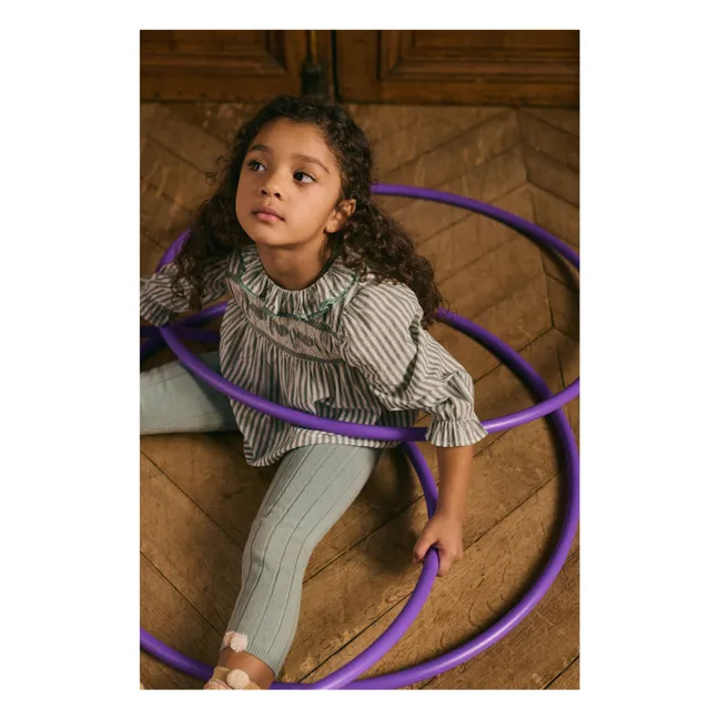 Antonella Striped Organic Cotton Blouse | Almond green