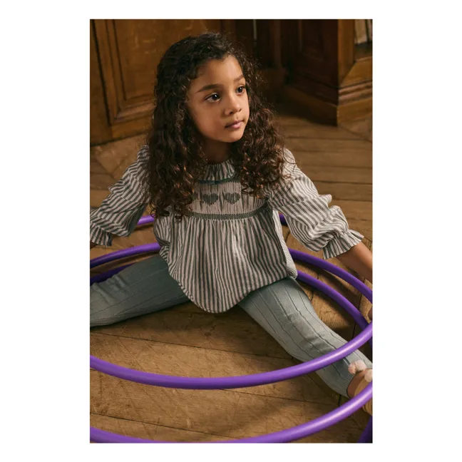 Antonella Striped Organic Cotton Blouse | Almond green