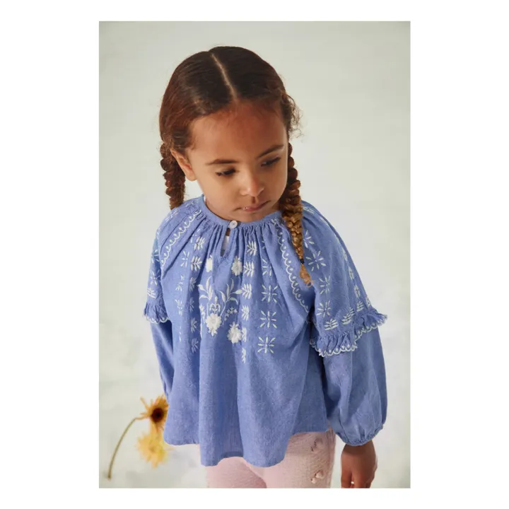 Blusa de algodón orgánico Irisa Chambray | Azul- Imagen del producto n°1