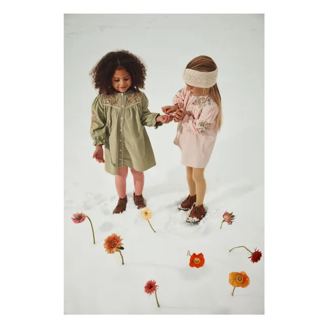 Floriane Fine Corduroy Dress | Almond green