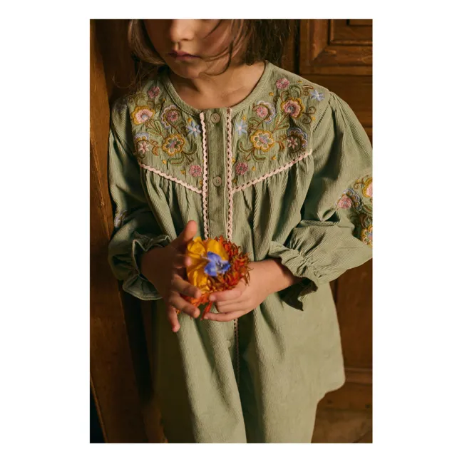 Floriane Vestido de pana fina | Verde Almendra