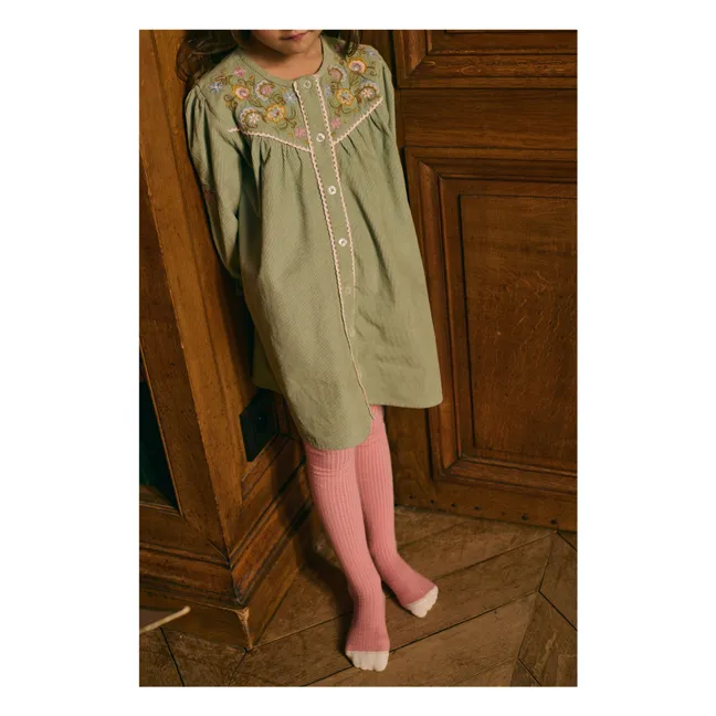 Floriane Vestido de pana fina | Verde Almendra