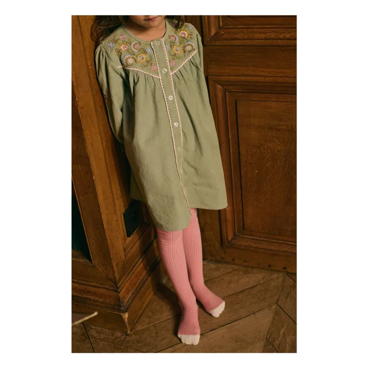 Floriane Fine Corduroy Dress | Almond green- Product image n°1