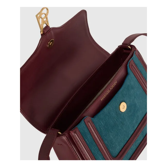 Noah-Tasche aus geripptem Velours und Leder | Petroleumblau