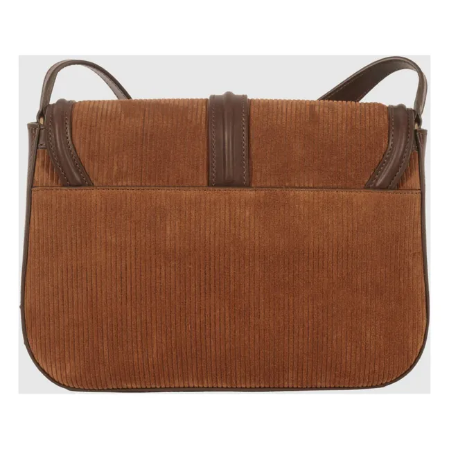 Noah-Tasche aus geripptem Velours und Leder | Kamelbraun