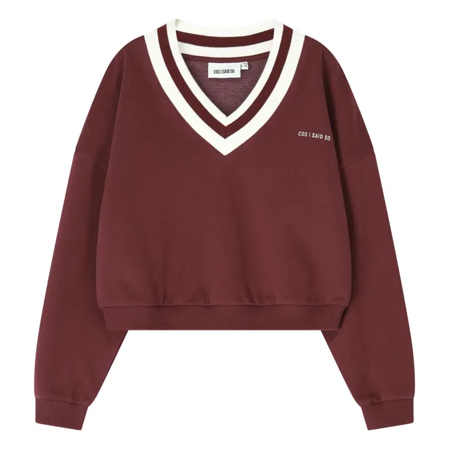 Sweatshirt mit V-Ausschnitt aus Bio-Baumwolle | Burgunderrot