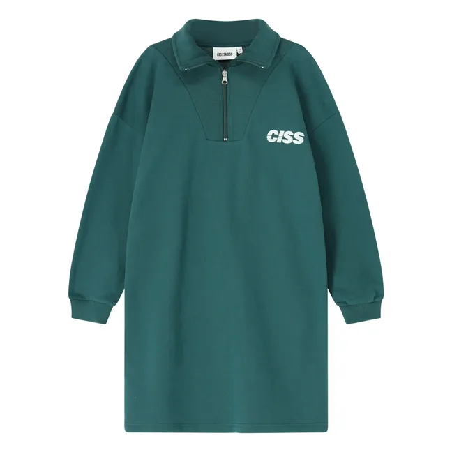 Organic cotton zip-neck dress | Dark green