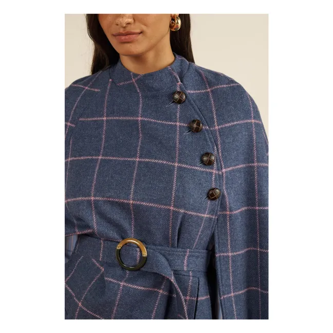 Clery Carreaux Wool Cape | Purple