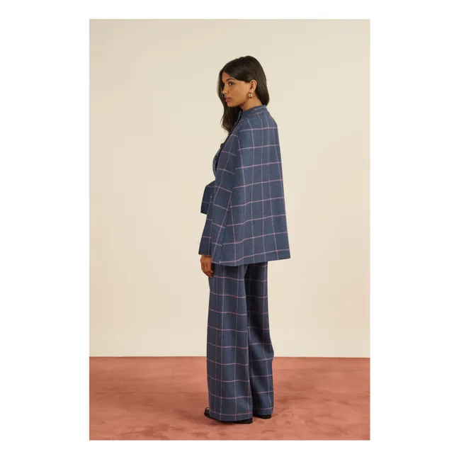 Clery Carreaux Wool Cape | Purple