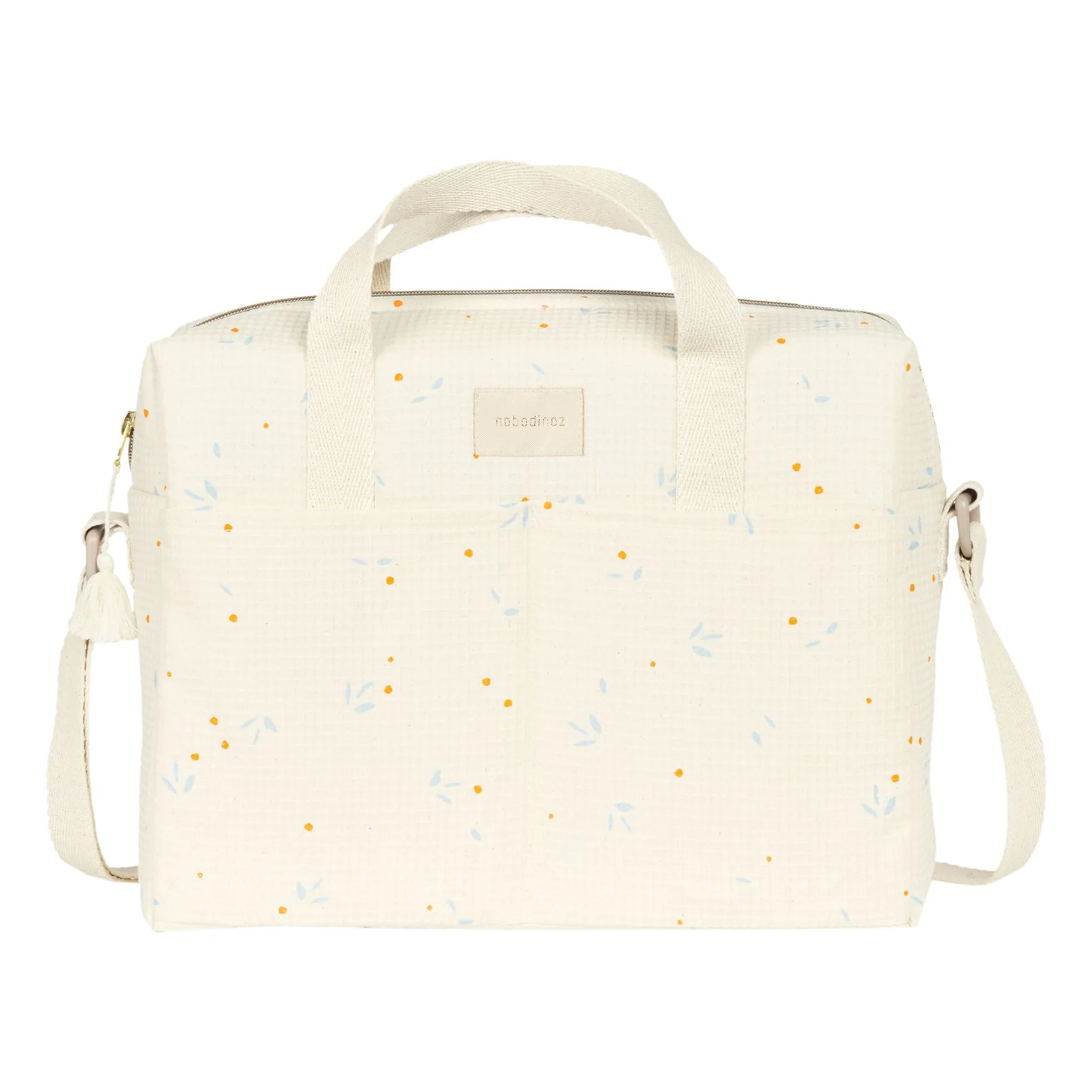 Nobodinoz Beige Waterproof Diaper Bag Gala Opera Orange Cherries