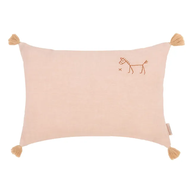 Coussin à pompons - Lin Français | Rose poudré