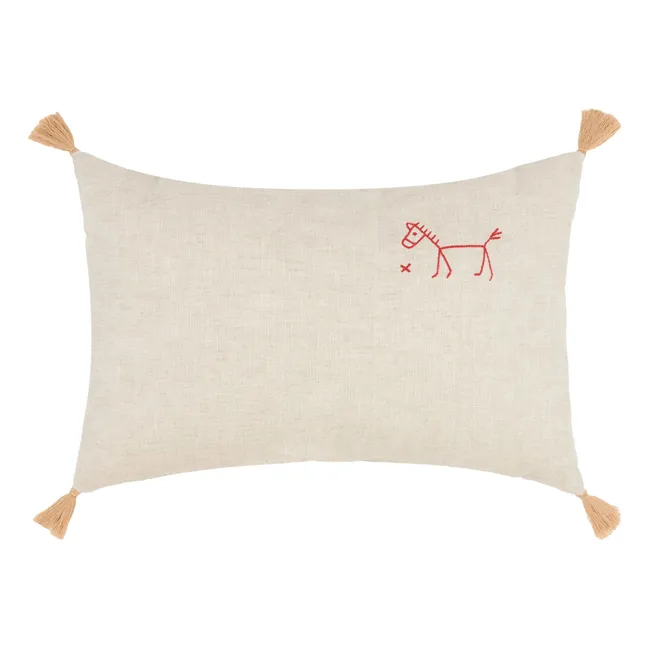 Coussin à pompons - Lin Français | Beige