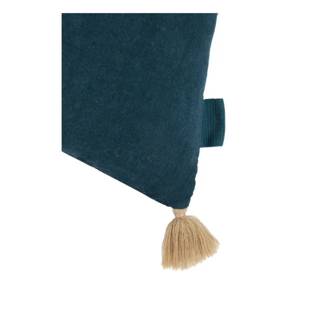 Coussin à pompons - Lin Français | Bleu