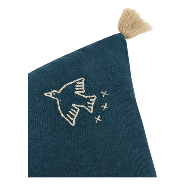 Coussin à pompons - Lin Français | Bleu