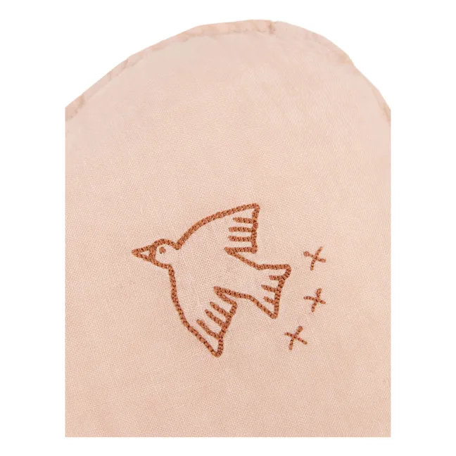 Coussin Nuage avec broderie Oiseau - Lin Français | Rose poudré