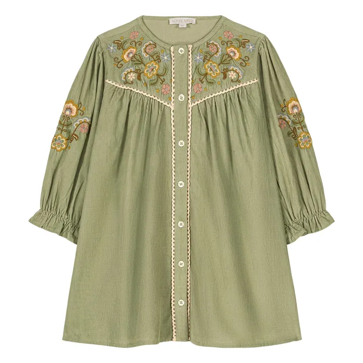 Floriane Fine Corduroy Dress | Almond green- Product image n°0