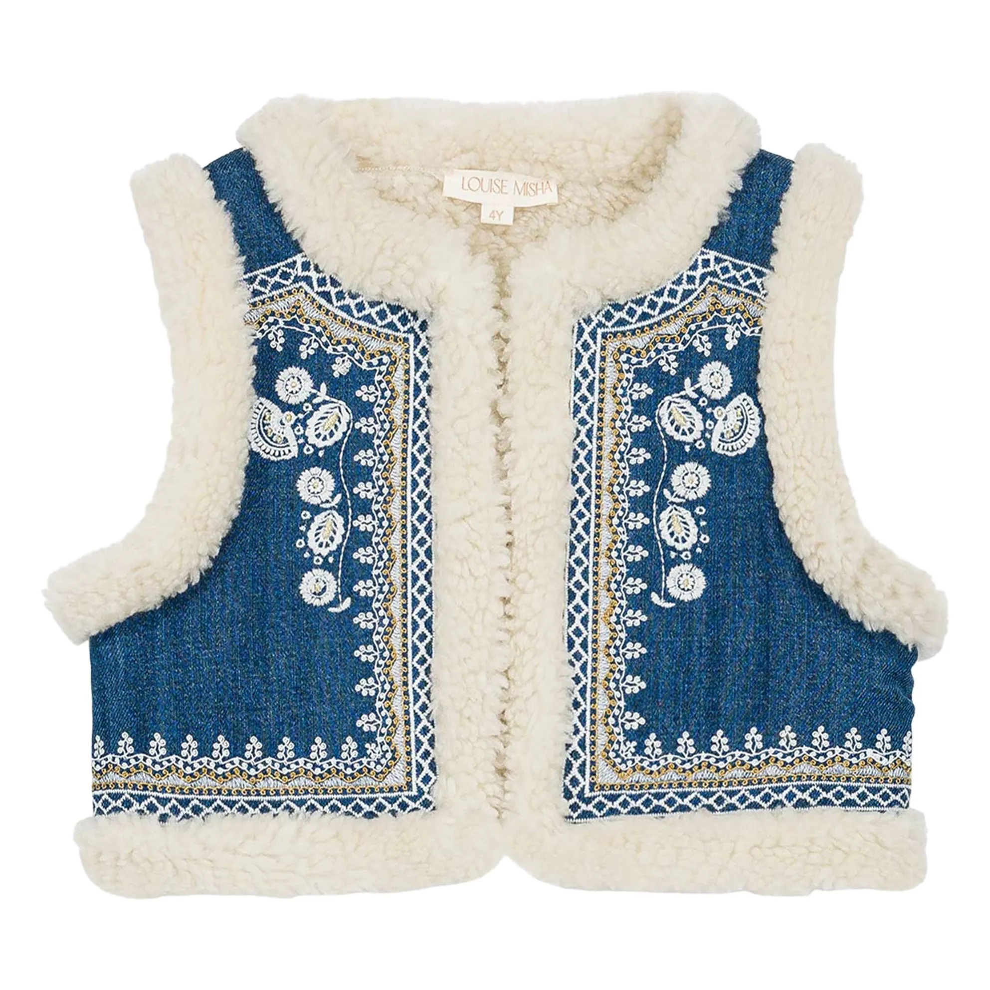 Louise Misha Denim Blue Reversible Sleeveless Fur Jacket Librana