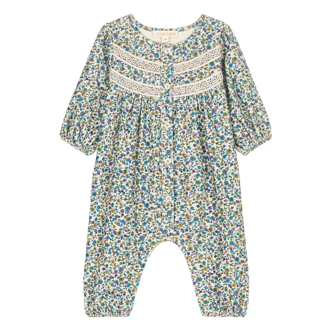 Combinaison Lilanya Fleurie Velours Fin | Bleu