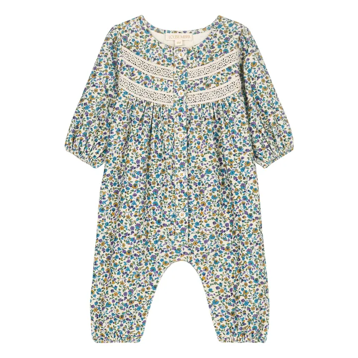 Lilanya Fine Velvet Flowered Jumpsuit | Blue- Product image n°0