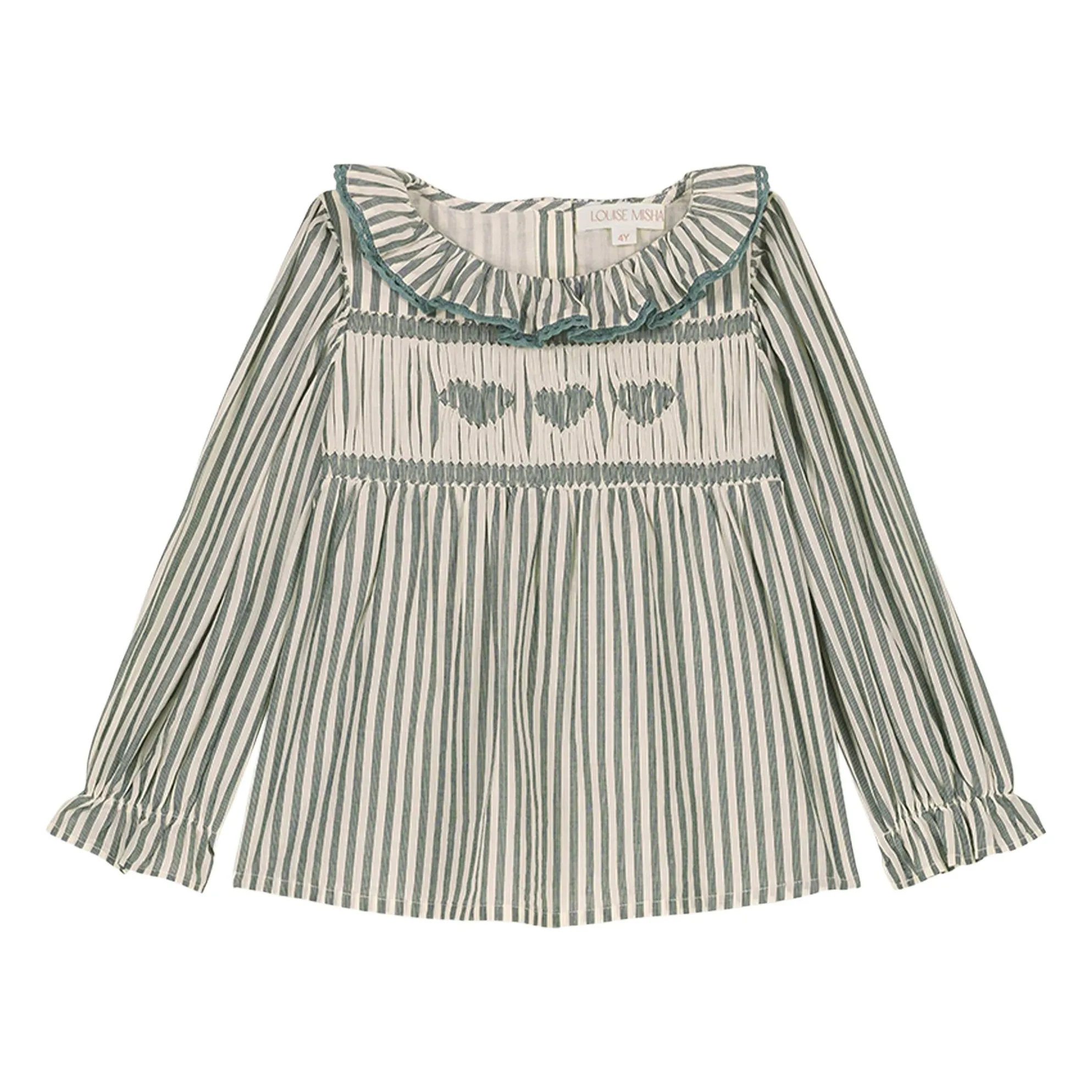 Louise Misha Almond Green Antonella Striped Organic Cotton Blouse