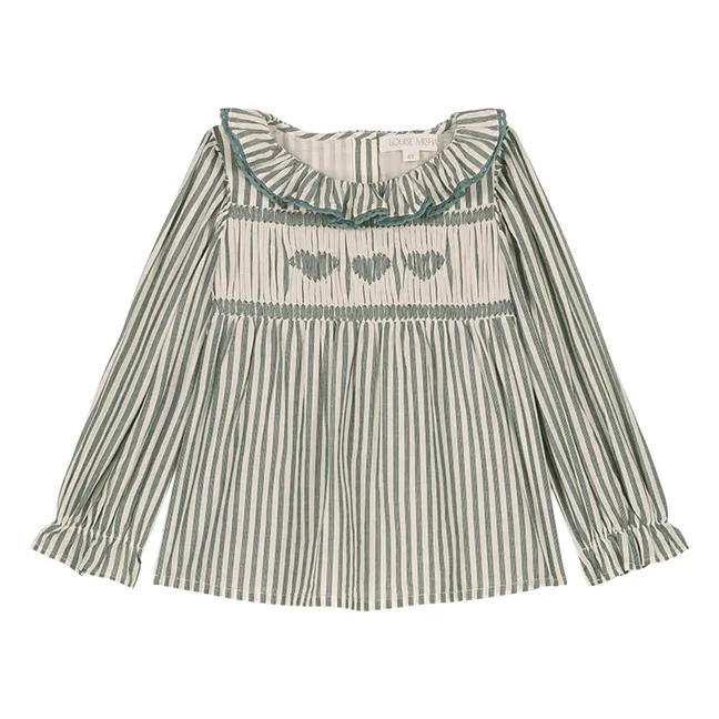 Blusa Antonella de algodón orgánico a rayas | Verde Almendra