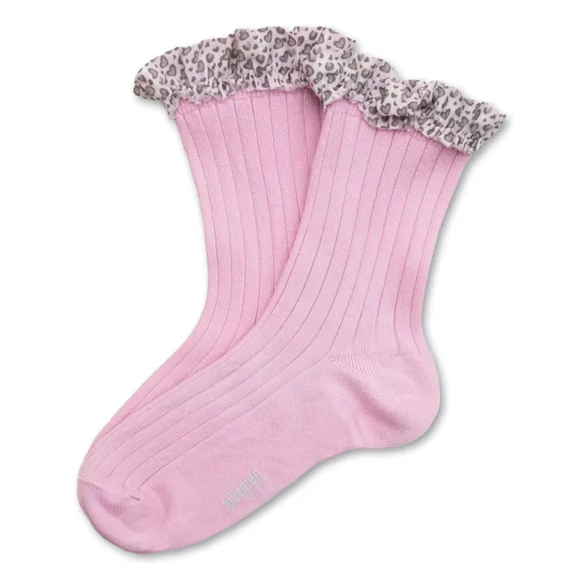 Chaussettes Léa Cœurs | Rose tendre