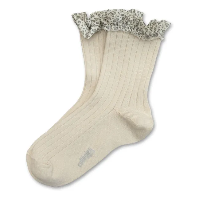 Chaussettes Léa Cœurs | Blanc cassé