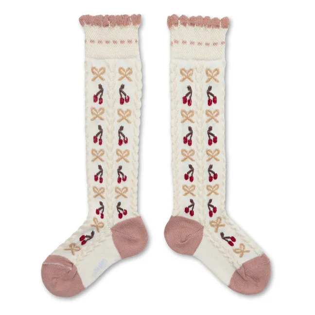 Socken Kirsche Schleife | Grauweiß