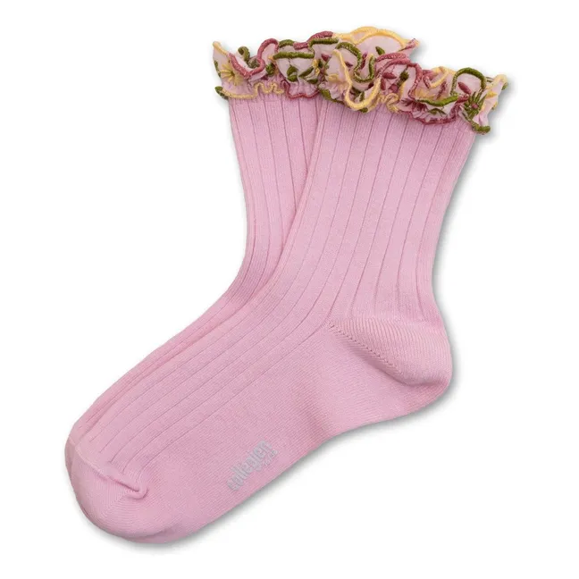 Chaussettes Anémone Fleuries | Rose tendre