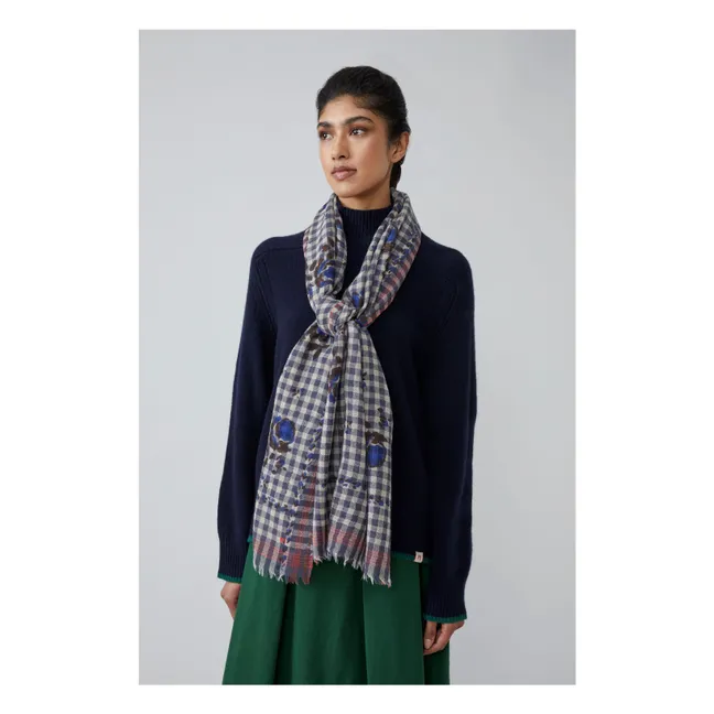 Echarpe Vichy N°693 Laine | Bleu gris