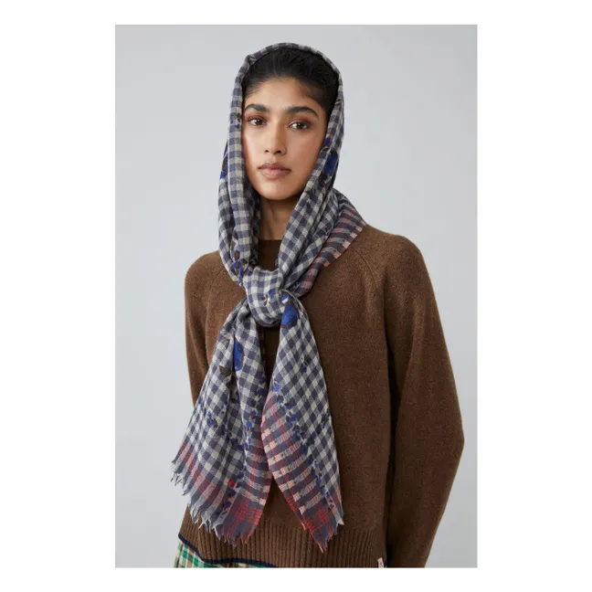 Echarpe Vichy N°693 Laine | Bleu gris