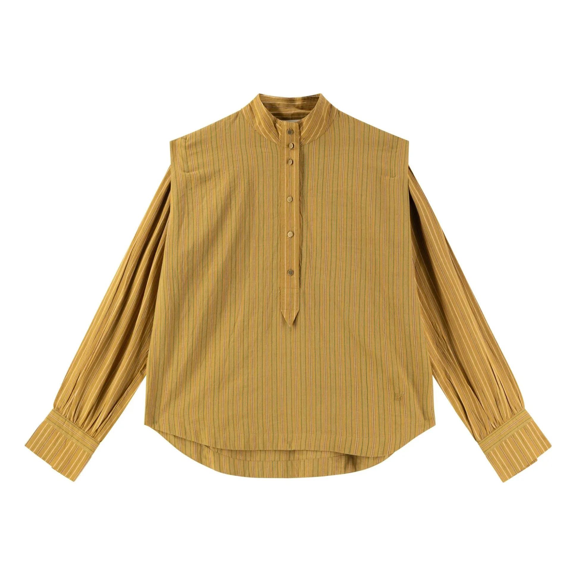 Leon & Harper Camel Cristo Striped Organic Cotton Blouse