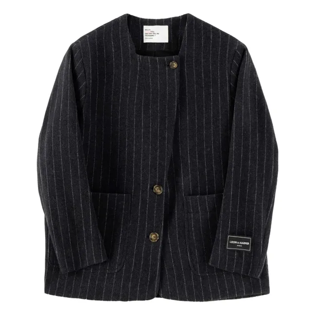 Vafi Striped Wool Jacket | Black