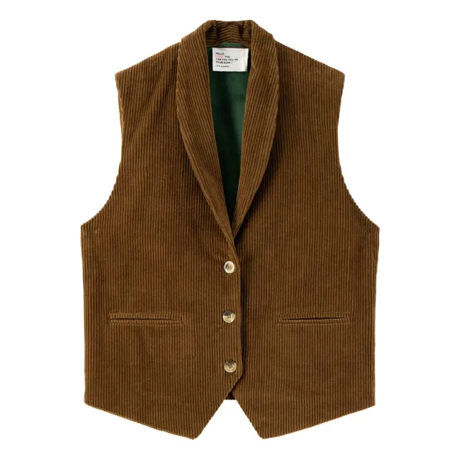 Vuela Corduroy Organic Cotton Sleeveless Jacket | Brown
