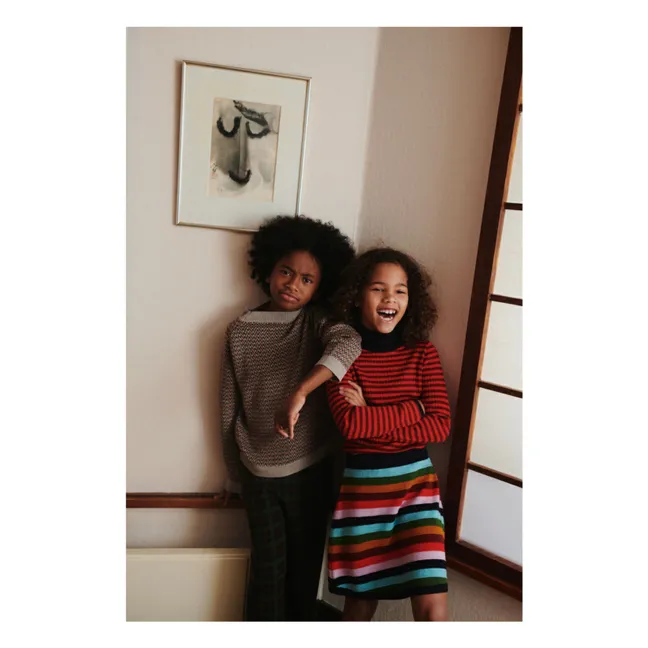 Col Roulé Rayé Laine de Mérinos | Rouge